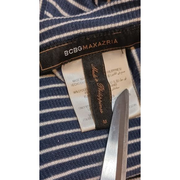 BCBG MaxAzria Open Front Womens Medium Black Stripe Long Sleeve Cardigan Top - Picture 3 of 9